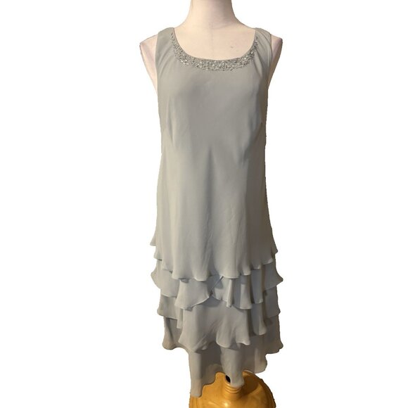 SLNY Jacket & Dress 14 Aloe Blue Ruffled Party Wedding Cruise Flowy NEW - Picture 6 of 16